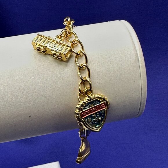 New Orleans Themed Gold-Tone Charm Bracelet - Picture 5 of 14
